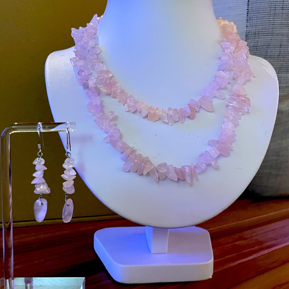 Rose Quartz Necklace and Earrings